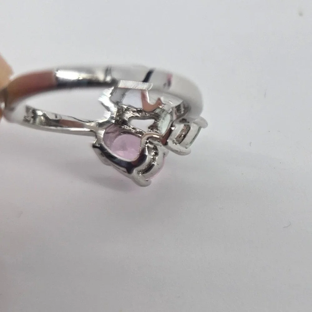 Ring Women 7.5 Multi Gemstone Cluster Silver Heart Trillion